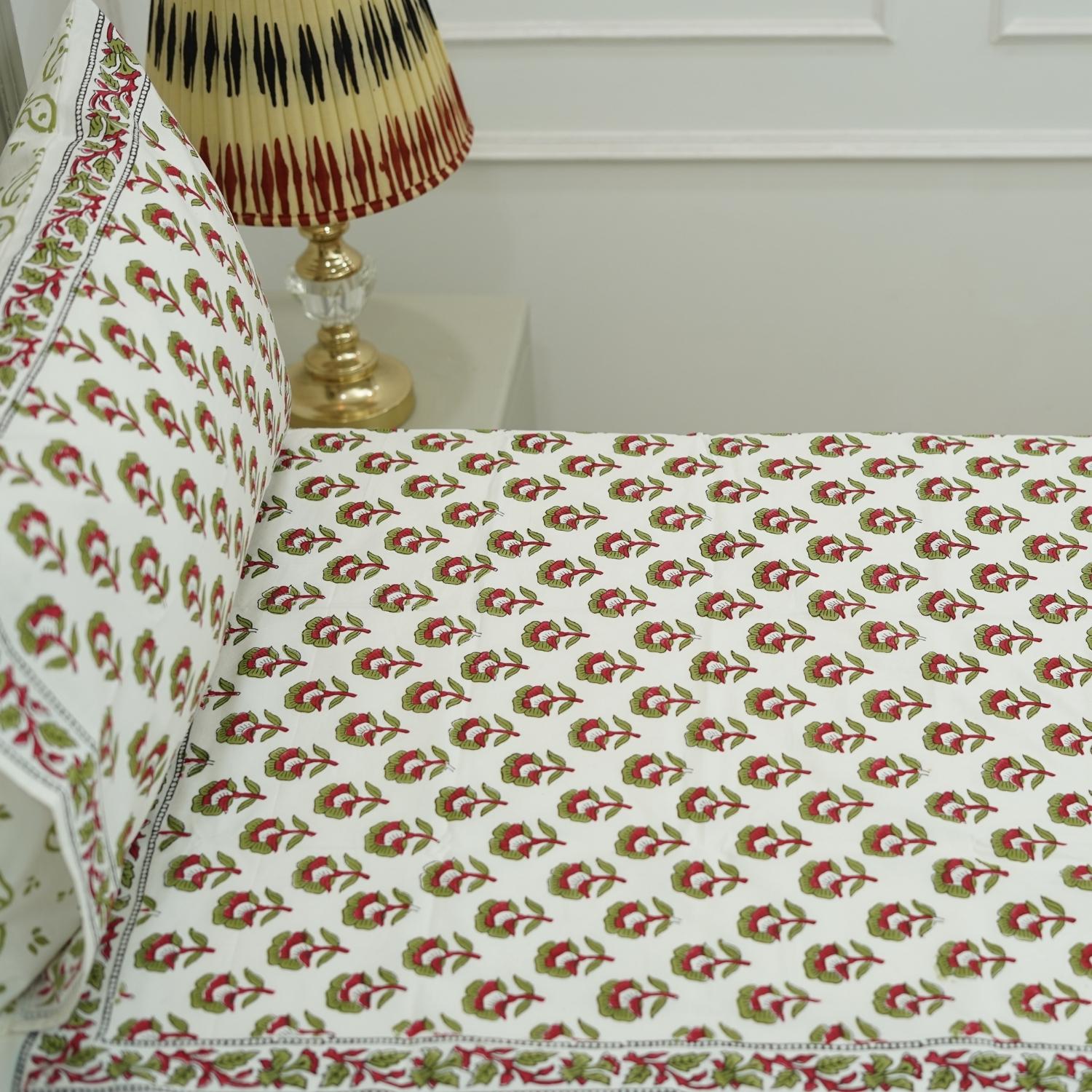 Floral block print 100% cotton bedsheet, natural bedding, decorative cotton bedspreads, colorful printed bedsheet for bedrooms, living room.