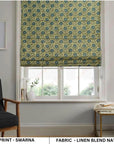 Linen Blend Roman Shade Block Printed Floral Window Blind Handmade Linen Valance - SWARNA