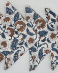 Set Of 4 Unique Blue Hand Block Printed Table Napkin - Mandakani