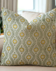 Block Printed Floral Mustard Decorative Thick Linen Pillow Cover - Lehar