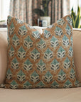 Hand Block Printed Floral Home Decor Thick Linen Cushion Cover - Mayur