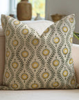 Floral Handmade Sofa/Cough Cushion Cases in Linen Blend - Lehar in Mustard & Green