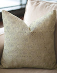 Square/Lumber Floral Block Printed Pillow Cover - Pure Linen - MUSHROOM