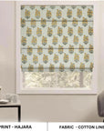 Handmade Art Block Printed Boho Mustard & Gray Floral Cotton Linen Throw Roman Shade – Hajara