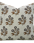 Handcrafted Raisin Black & Brown Floral Block Printed Home Decorative Thick Linen Pillow Cover - Neha