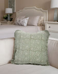 Block Printed Floral Thick Cotton White Frill Pillow Cover - 6 Kamal