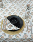 BROWN FLORAL HAND BLOCK PRINTED COTTON KITCHEN TABLE COVER AND NAPKINS SET - BEL PATRA