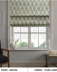 Pure Linen Block Printed Roman Shade Handmade Blind Floral Window Valance - MAYRA