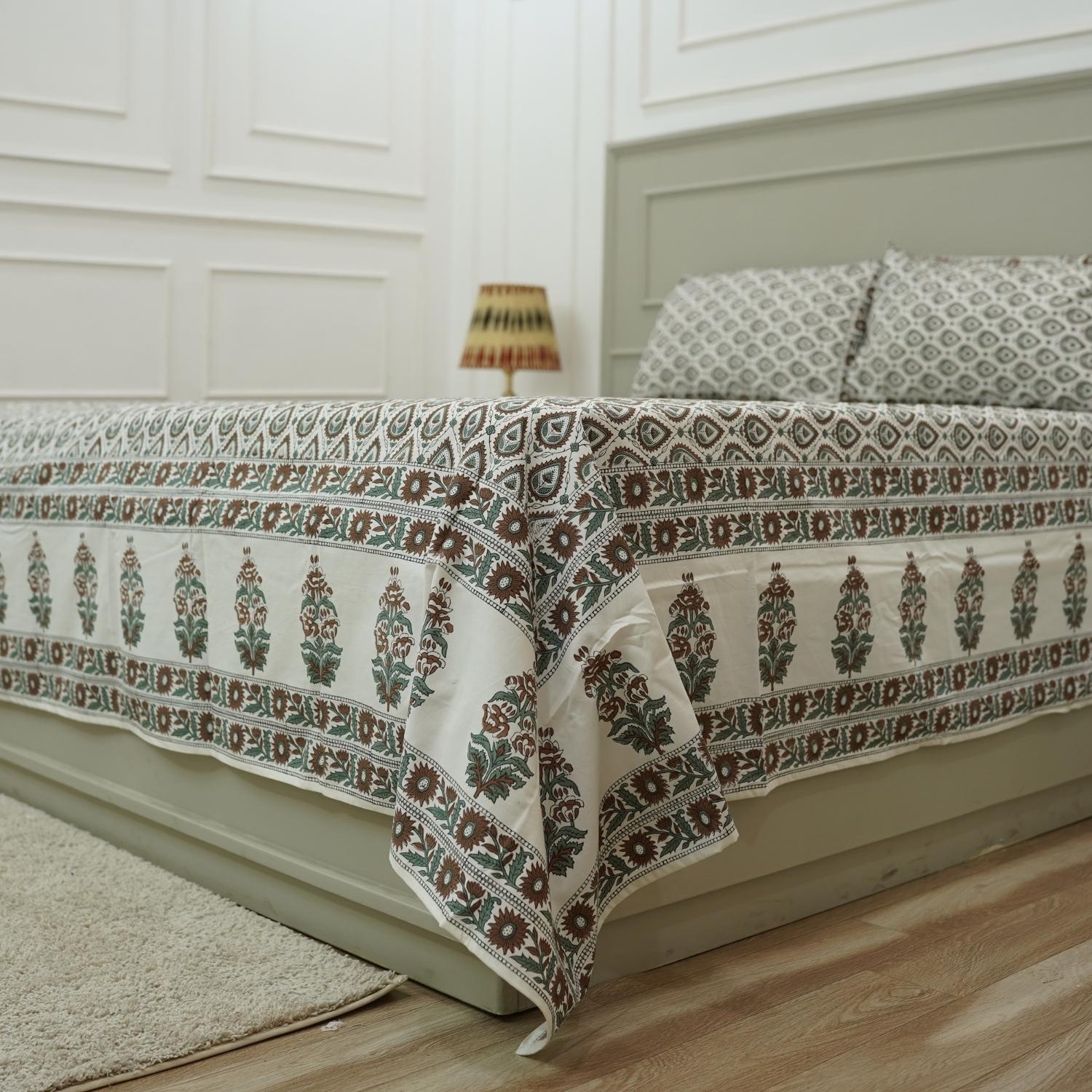 Hand block printed bedding, Indian block print bedsheets, Floral print cotton bedsheet, Natural dyed bedding, Block print pillow cover, Indian handloom bedsheets, Cotton throw for bed.