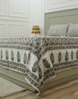 Hand block printed bedding, Indian block print bedsheets, Floral print cotton bedsheet, Natural dyed bedding, Block print pillow cover, Indian handloom bedsheets, Cotton throw for bed.