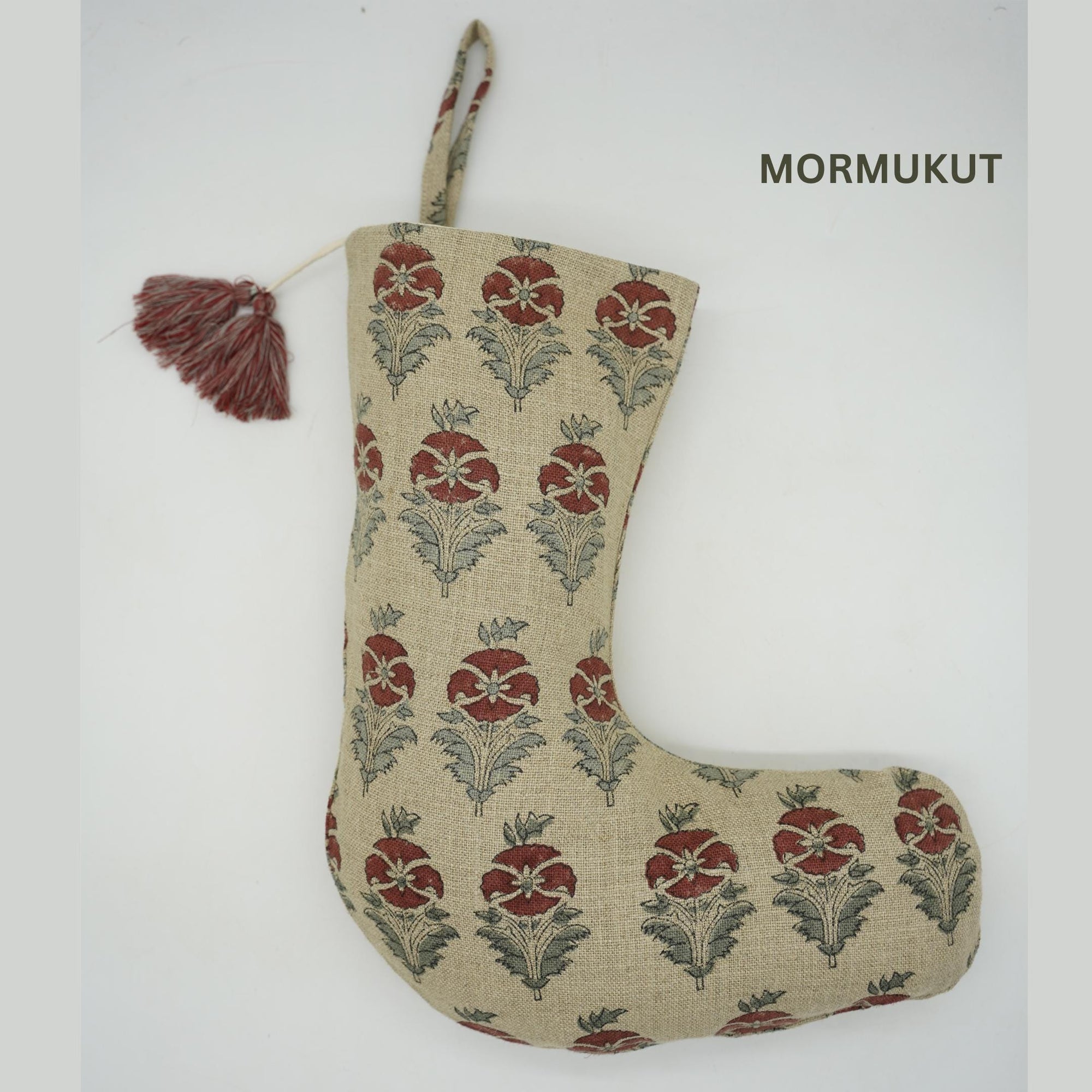 Christmas Stockings Modern Farmhouse Decor Hand Block Printed in Linen Personalized Decorative Stockings - Bijhni