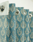 Hand Block Print Linen Blackout Curtains - Indian Fabric Room Decor - Neel Gagan