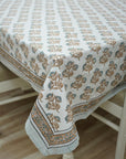 BROWN FLORAL HAND BLOCK PRINTED COTTON KITCHEN TABLE COVER AND NAPKINS SET - BEL PATRA