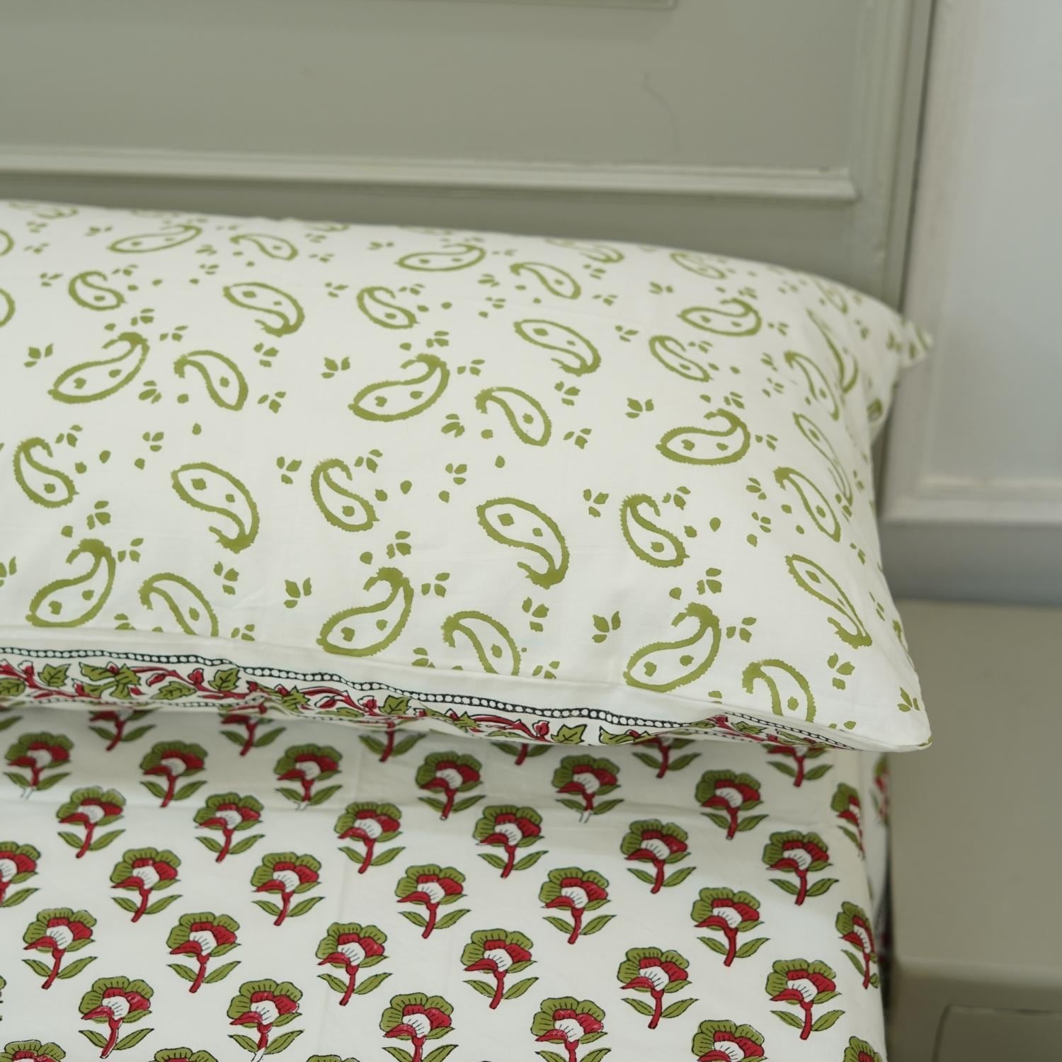 pillow cover with both side print, decorative pillow cover set, hand block print 100% cotton bedsheet, floral cotton bedcover with pillow cover set,flat sheet with block prints.