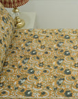 This boho-style cotton bedsheet features elegant floral block prints created using time-honored wooden block techniques. A soft, inviting piece to refresh your bedroom style.