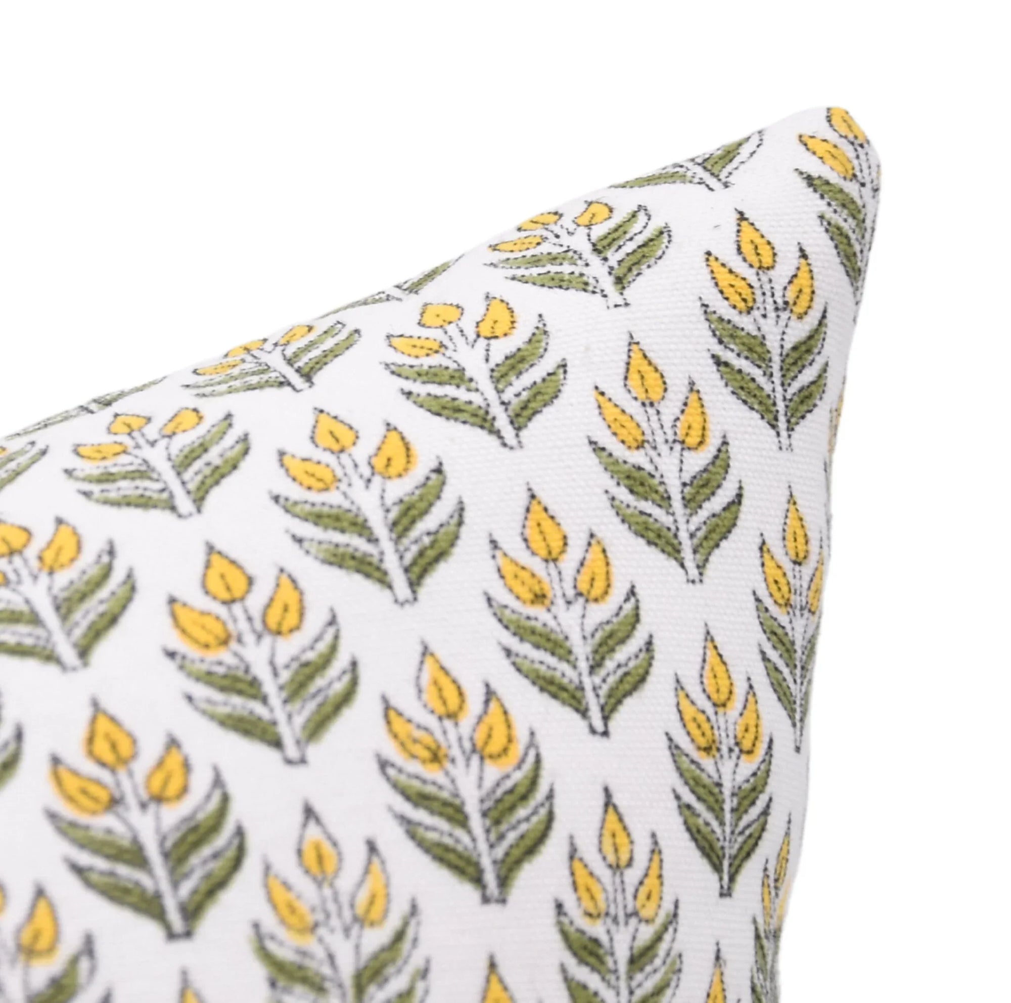 Block print thick cotton white throw pillow cover- ALIA Yellow and White - Fabdivine