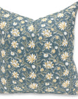 Square block print pillow cover in thick cotton, white color - ARADHANA - Fabdivine