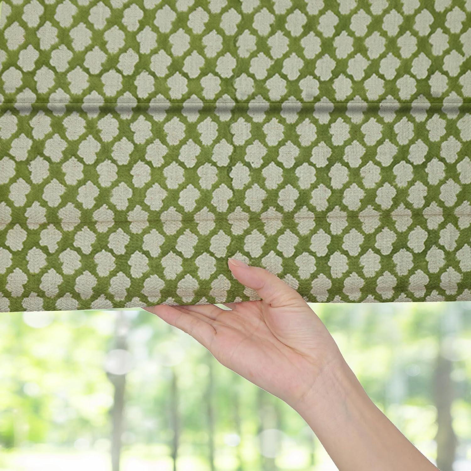 Handmade Block Printed Boho Roman Shade in Thick Linen For Farmhouse Window Decor - Badal