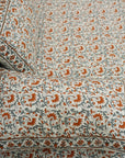 Every inch of this floral bedsheet and pillow set is infused with tradition. Hand block printed on soft cotton, it’s a natural, charming addition to your handcrafted home.