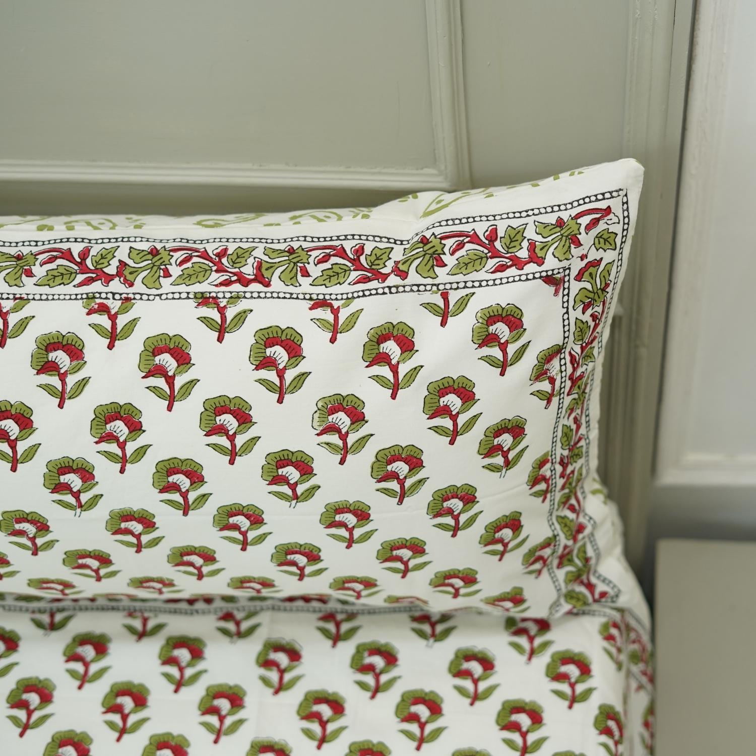 Cotton pillow cover, hand block print cotton bedsheet, decorative cotton handmade bedcover, white background bedsheet, floral cotton pillow cover set, bohemian decor.