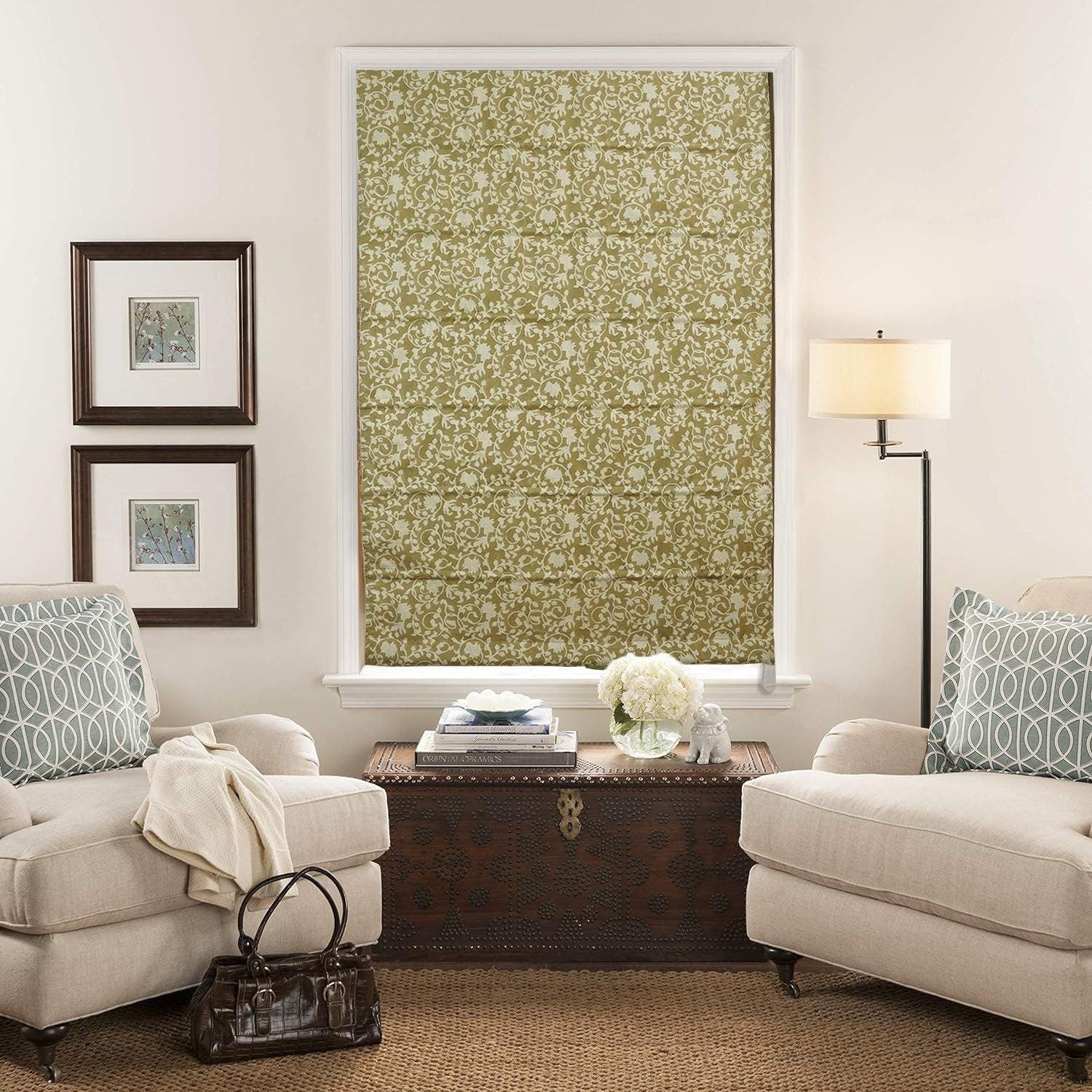 Hand Block Printed Floral Roman Shade in Pure Linen Curtain Blackout Window Blind – DEVDAS