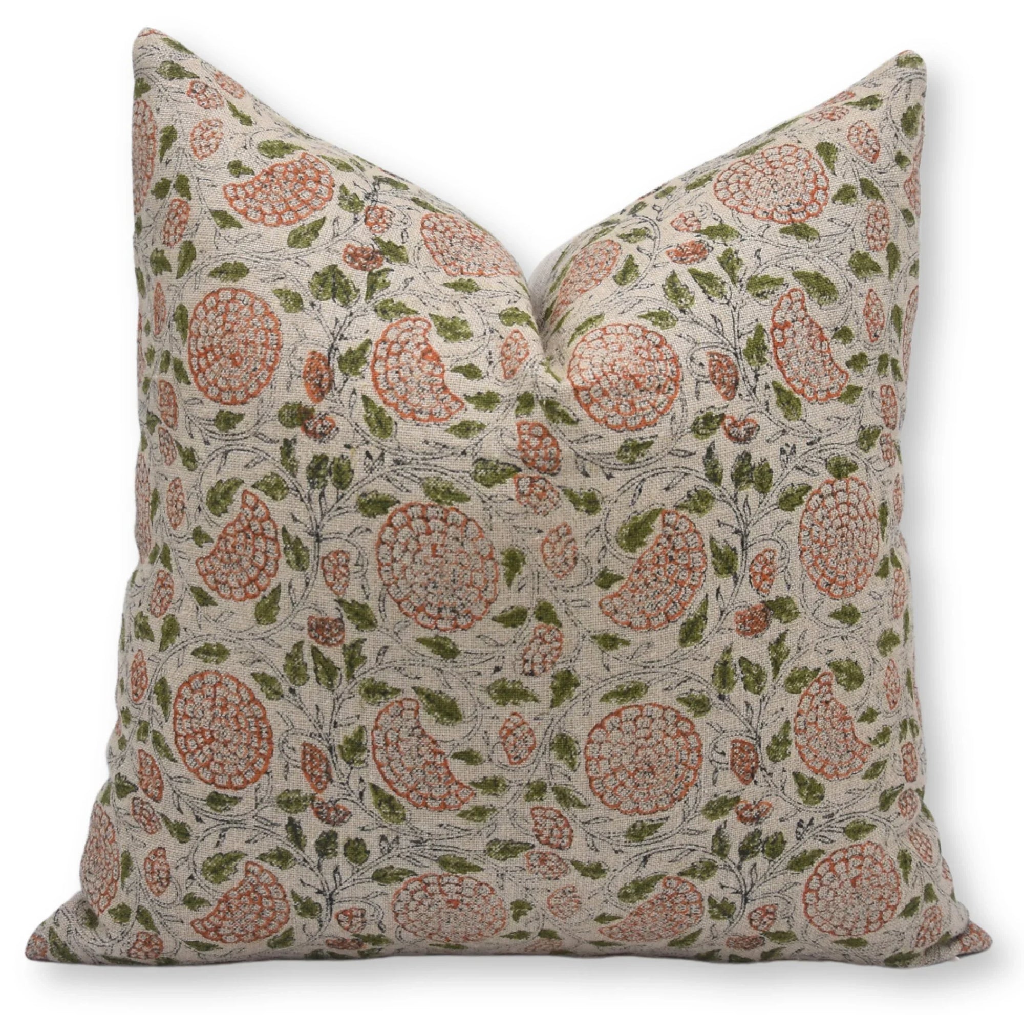 Throw Pillow Cover –Designer Collection of Hand Block Print thick/heavy linen- KARWACHAUTH - Fabdivine