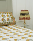 Floral yellow printed cotton bedsheet, king size decorative bedcover, natural pure cotton fabric bedsheet, handmade art, soft flat bedsheet, queen and twin size bedsheet, colorful printed bedsheet.