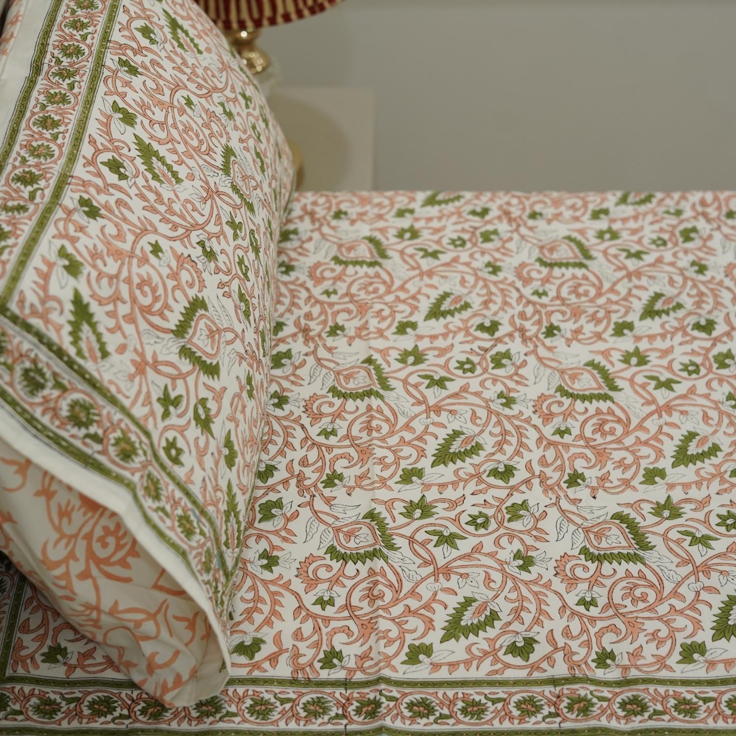 Hand block printed bedding, Indian block print bedsheets, Floral print cotton bedsheet, Natural dyed bedding, Block print pillow cover, Indian handloom bedsheets, Cotton throw for bed.