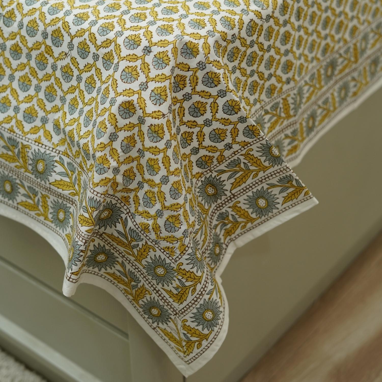 Cotton bedsheet for king, queen and twin size bed, made from 100% cotton fabric bedspread, floral block print handmade printed bedspread for king size bed.