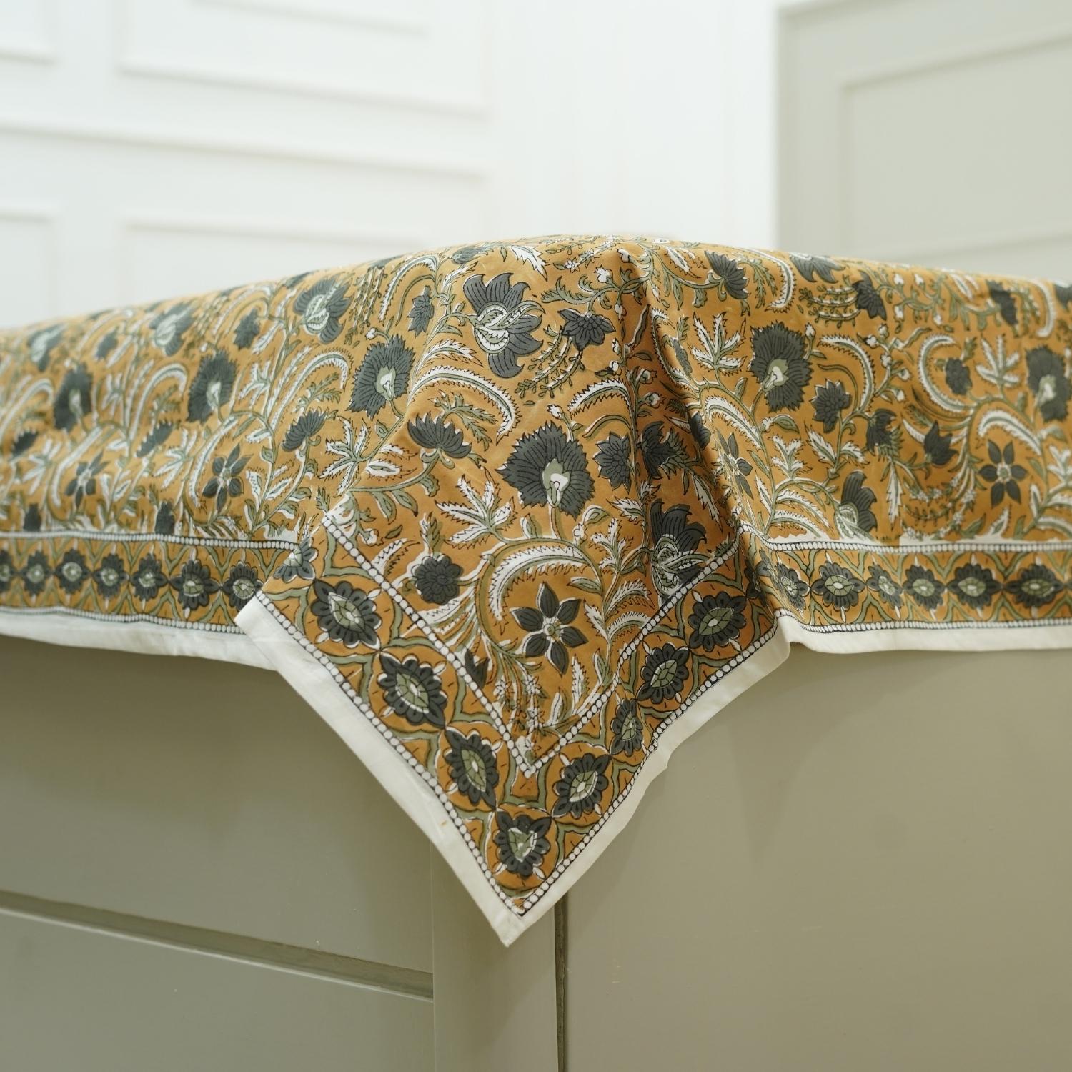 Our hand block printed bedsheet is an ode to floral beauty and traditional technique. Light, breathable cotton paired with matching pillow covers brings thoughtful design to your bed.