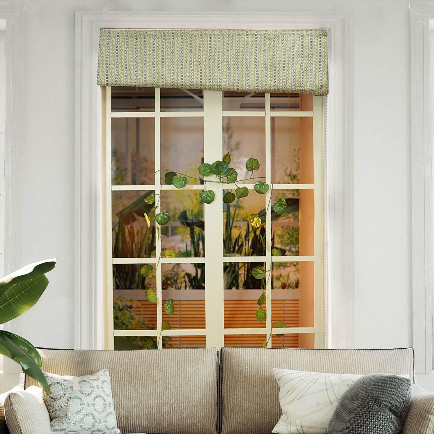 Hand Block Printed Khaki Floral Blackout Roman Shade In Pure Linen Window Curtain- Ethnic Lehariya
