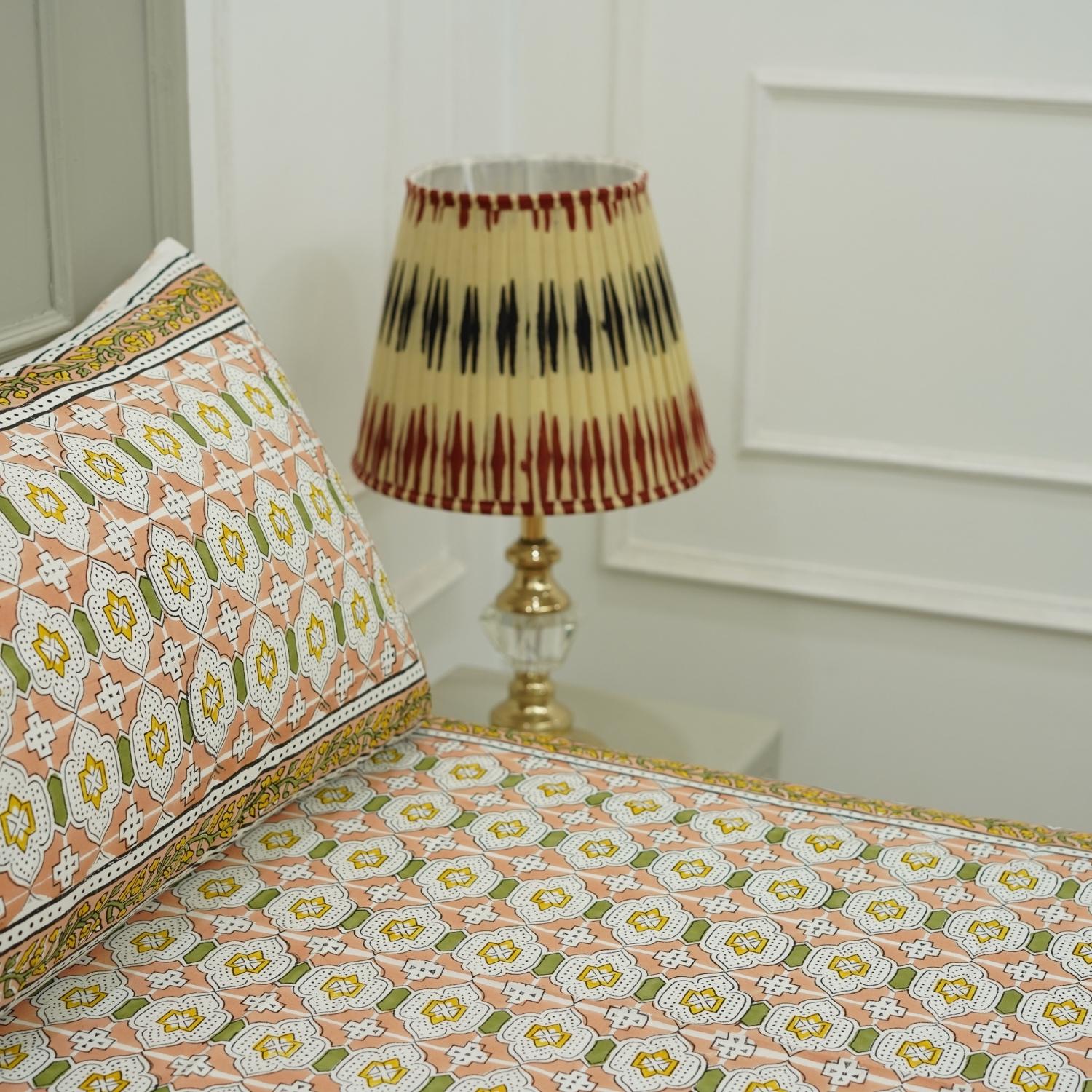 Block printed cotton bedsheet, handmade natural cotton with white base printed bedcover and pillowcase, decorative pillow cover and bedding.