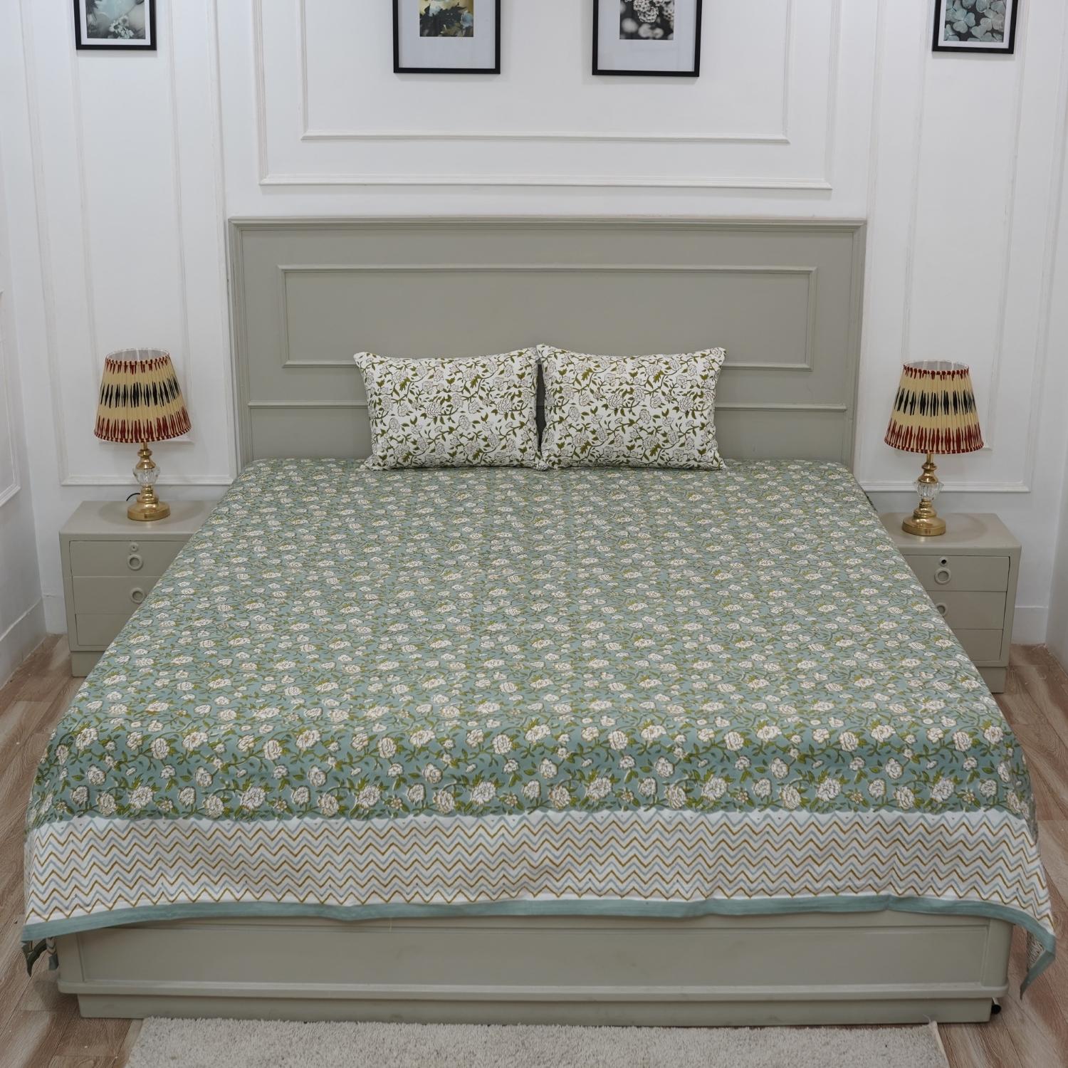 Cotton bedsheet for king, queen and twin size bed, made from 100% cotton fabric bedspread, floral block print handmade printed bedspread for king size bed.