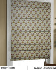 Hand Block Printed Roman Shade in Floral Light Pink & Mustard on Thick Linen for Elegant Home Decor - Kriti