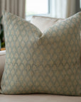 Handcrafted Block Printed Square Floral Boho Pillow Cover in Elegant Blueish and Artisan Crafted - Khushbu