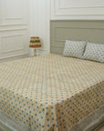 Experience timeless elegance with our handmade cotton bedsheet and pillow cover set, featuring intricate hand block printed floral motifs. Crafted by artisans, this soft cotton linen brings bohemian charm and warmth to any farmhouse or modern bedroom.