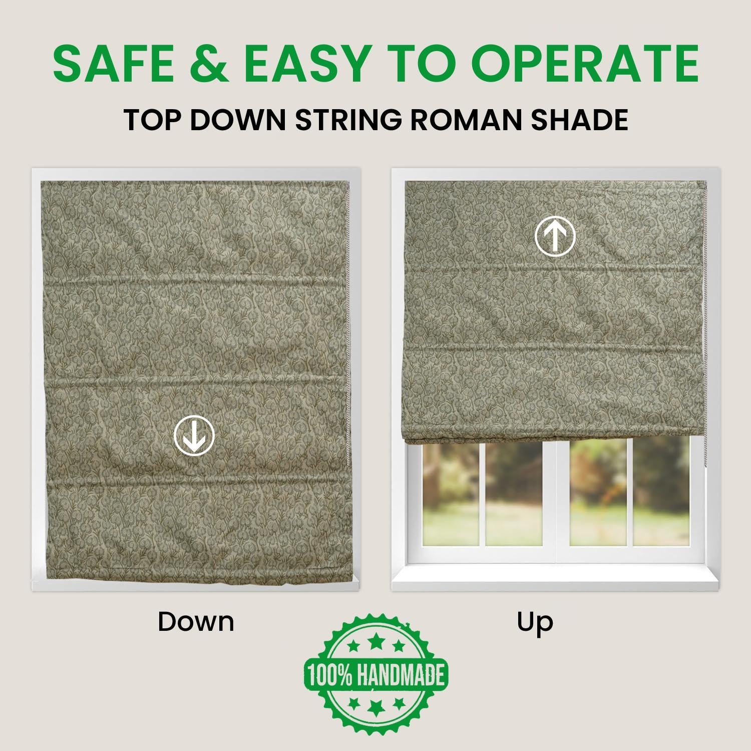 Gray Floral Block Printed Roman Shades in Pure Linen Custom Window Valance – HEART VINE