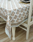BROWN FLORAL HAND BLOCK PRINTED COTTON KITCHEN TABLE COVER AND NAPKINS SET - BEL PATRA