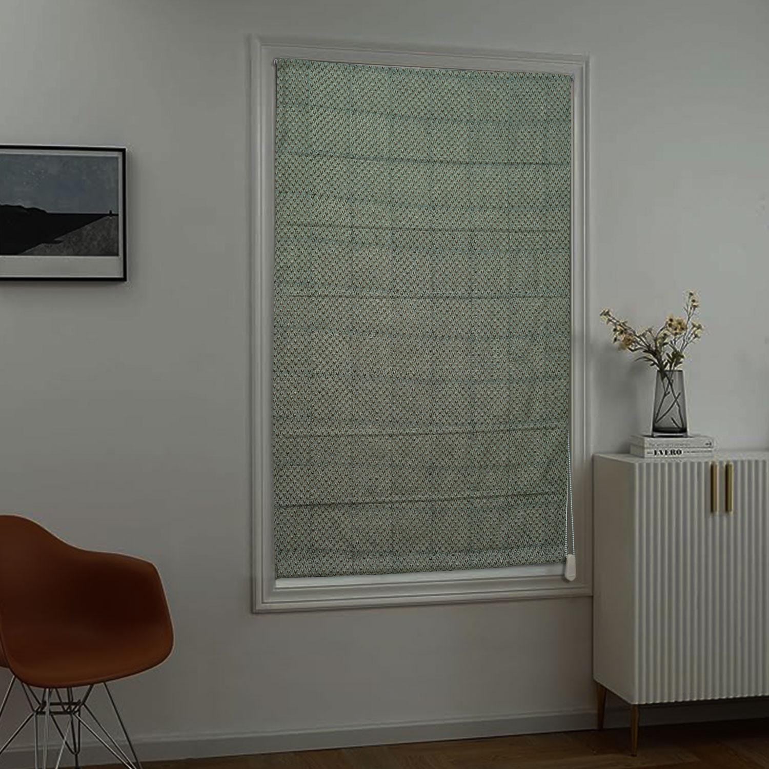 Handmade Gray Floral Block Printed Blackout Thick Linen Roman Shade Window Blind – TARANGINI