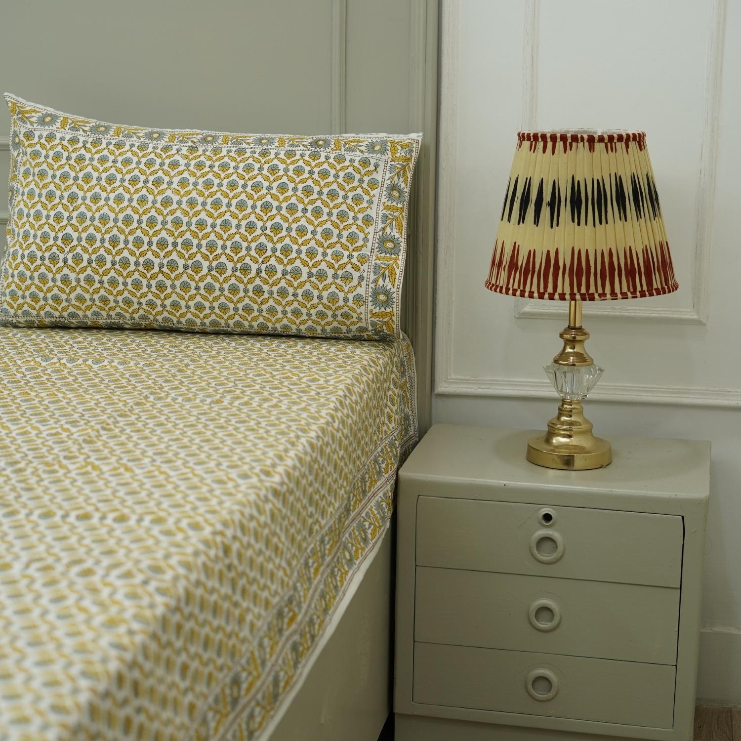 Floral block print 100% cotton bedsheet, natural bedding, decorative cotton bedspreads, colorful printed bedsheet for bedrooms, living room.