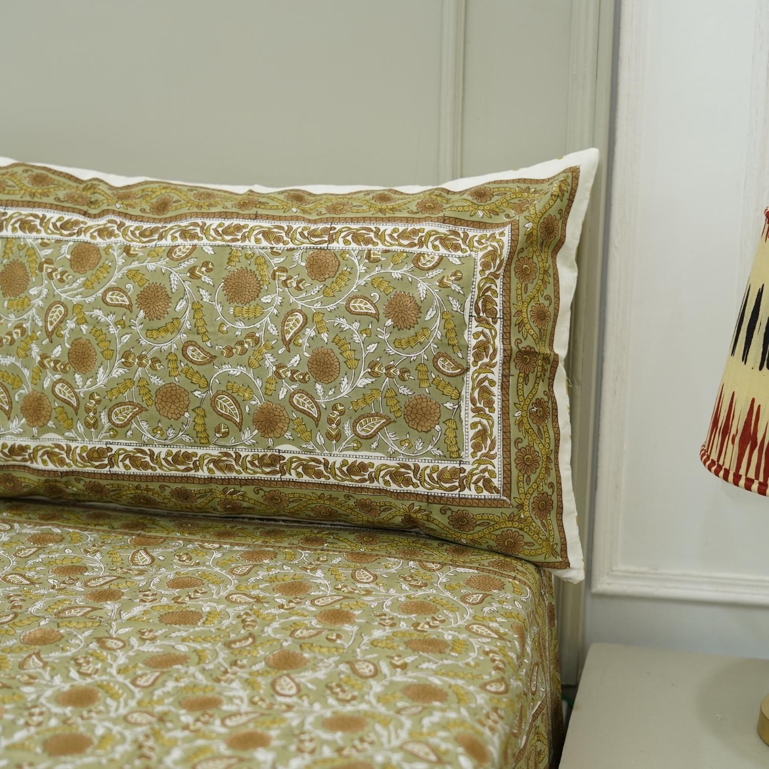 Floral block print 100% cotton bedsheet, natural bedding, decorative cotton bedspreads, colorful printed bedsheet for bedrooms, living room.