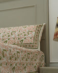 Floral bedsheets India, Artistic boho bedding, Flat sheet with block prints, Indian boho bedding, Sustainable cotton bedspread, Farmhouse floral bedding, Floral handmade bedcover.