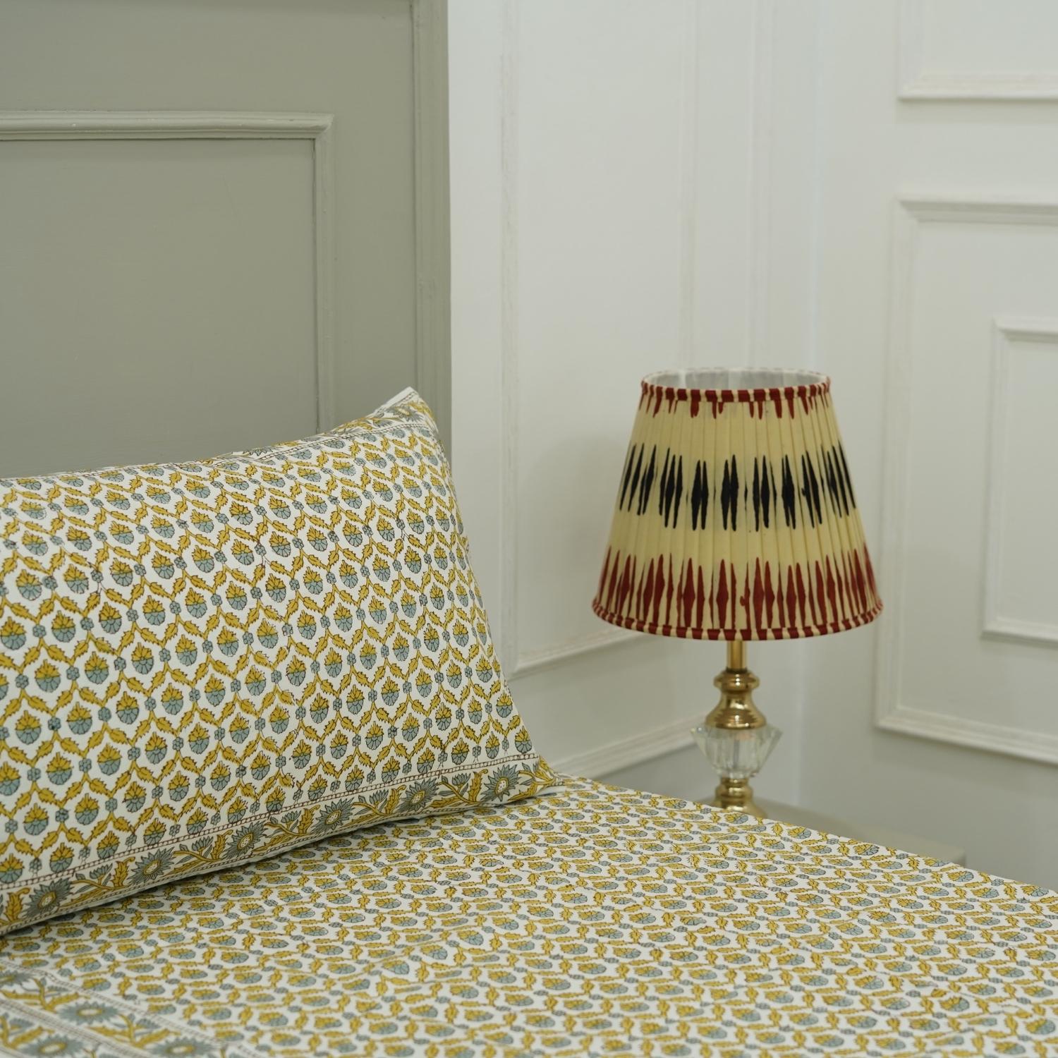 Handmade floral block print cotton bedsheet, hand block print bedcover with pillow cover set, decorative farmhouse bedcover, bohemian floral Indian cotton bedsheet, colorful beddings, cotton throw for bed.