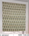 Hand Block Roman Shade in Pure Linen Gray & Deep Green Botanical Window Elegance - Mormukut