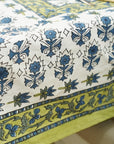HANDCRAFTED INDIAN BLOCK PRINTED TABLE COVER 100% COTTON FABRIC AND NAPKINS RUNNER - KUSUM