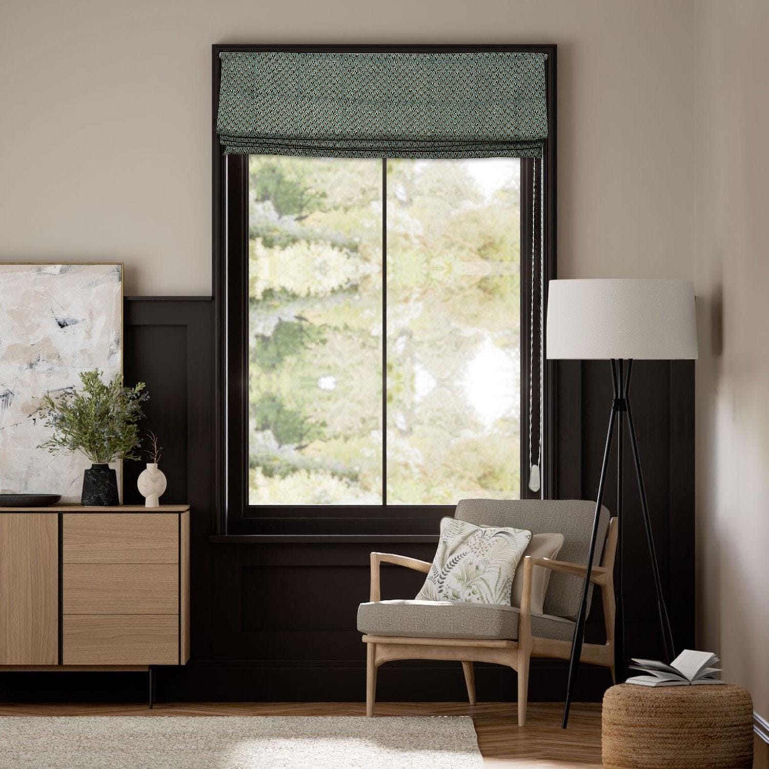 Handmade Gray Floral Block Printed Blackout Thick Linen Roman Shade Window Blind – TARANGINI