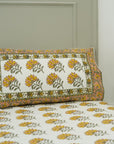 Hand block print cotton bedsheet, decorative cotton fabric bedcover, handmade art, nature printed bed linens, soft cotton shams, farmhouse floral bedding, cotton throw for bed.