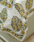 Gray and yellow hand printed cotton bedsheet, decorative farmhouse block print queen size bedcover and pillow cover, bohemian decorative bedsheet.
