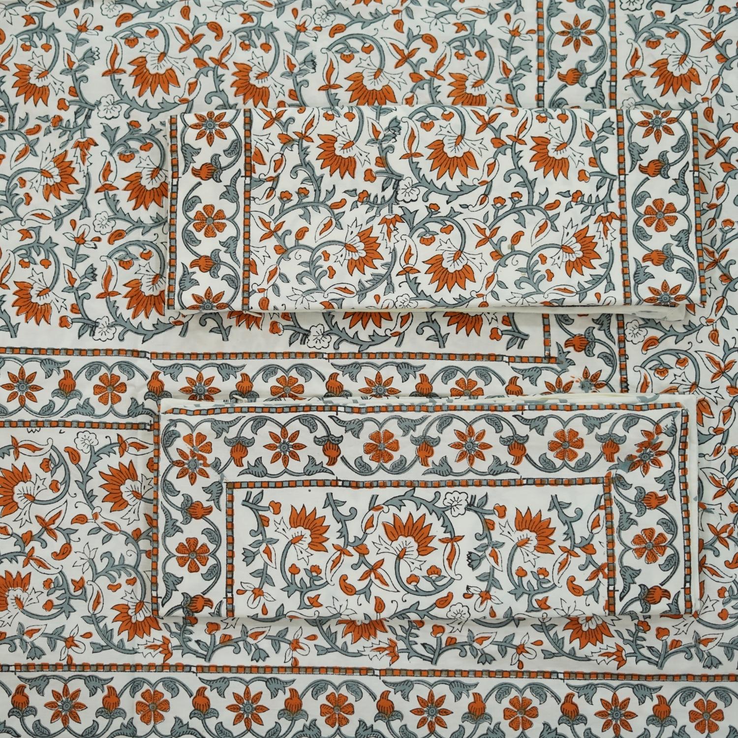 Enhance your bedroom's character with our handmade floral bedsheet. Printed with age-old block printing methods on cotton fabric, it’s a soft, breathable, and beautiful addition to your bedding collection.