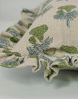 Block Printed Thick Linen Light Green Throw Pillow Cover - Manmohan